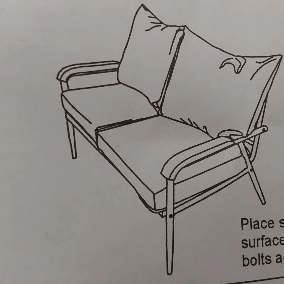 BOXED 2 SEATER BROWN FAUX LEATHER SOFA WITH METAL FRAME (1 BOX)