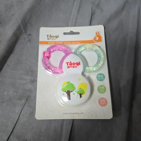 APPROXIMATELY 6 TOOQI BABY TEETHING RINGS β PINK & MINT (CARDED TEETHER)