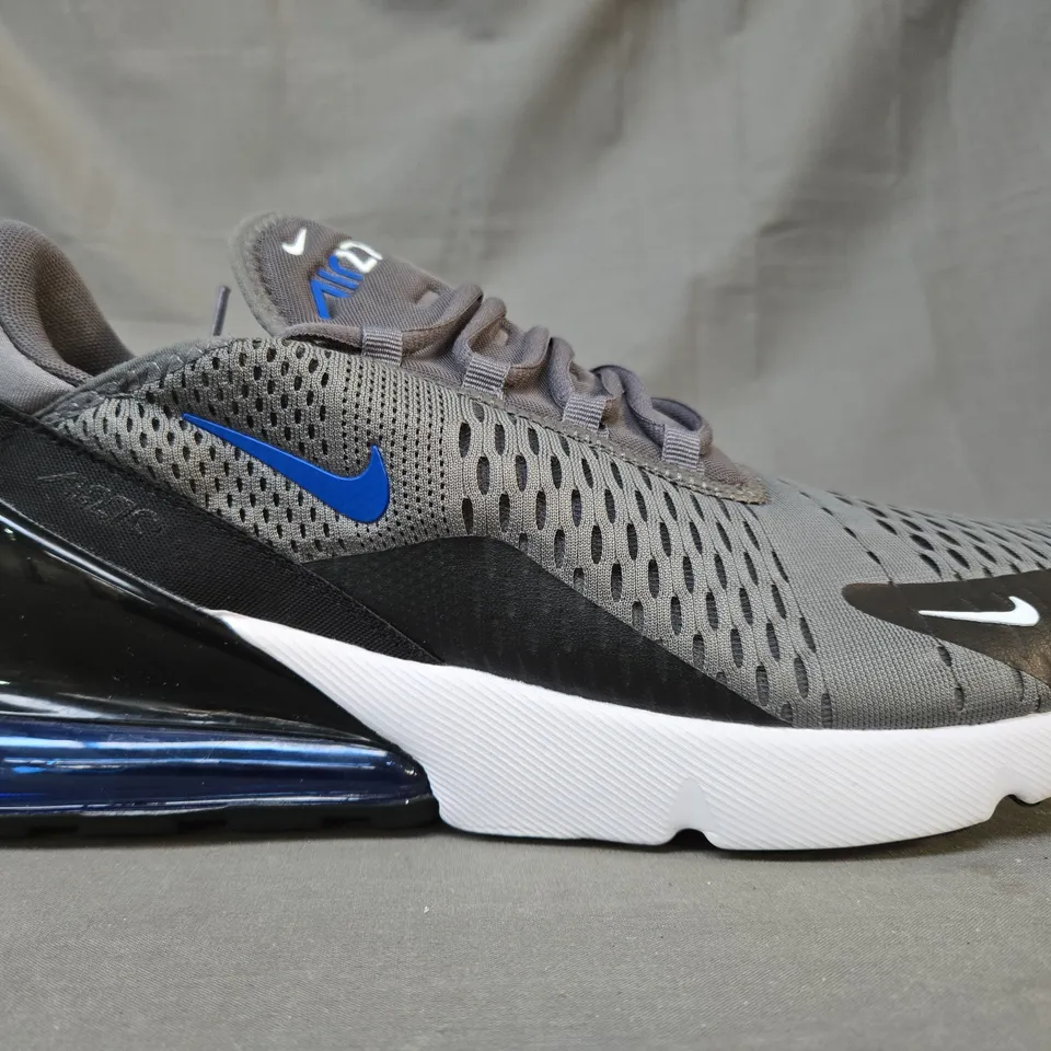 BOXED PAIR OF NIKE AIR MAX 270 SHOES IN GREY/BLACK/BLUE UK SIZE 11