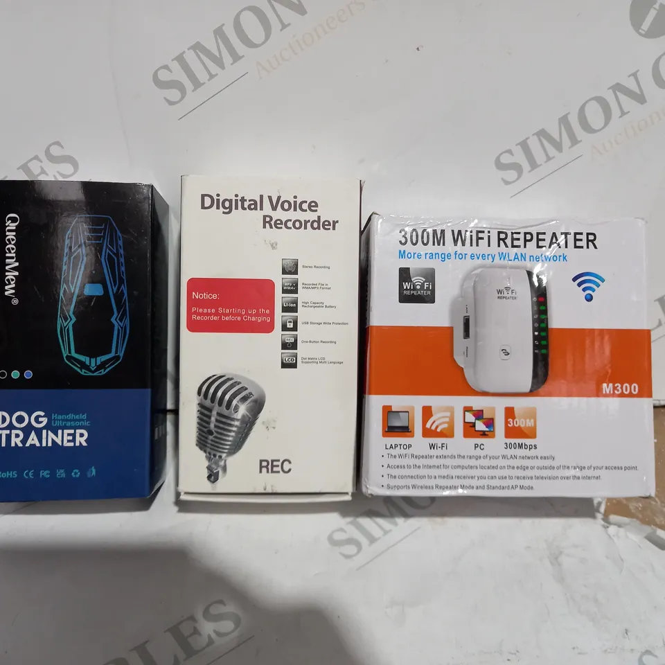 APPROXIMATELY 15 ASSORTED PRODUCTS TO INCLUDE; DIGITAL VOICE RECORDER, DOG TRAINER AND COLOURED LIGHT BULB