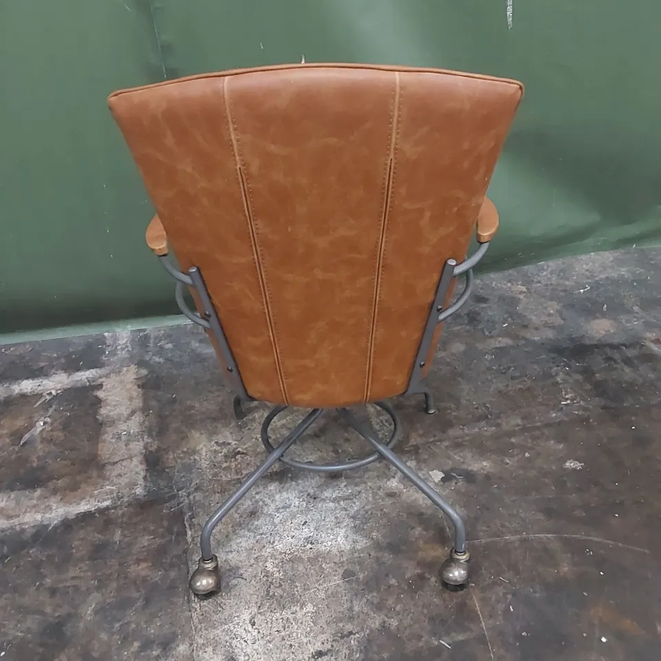 STYLISH DESIGNER LEATHER AND METAL SWIVEL CHAIR ON WHEELS
