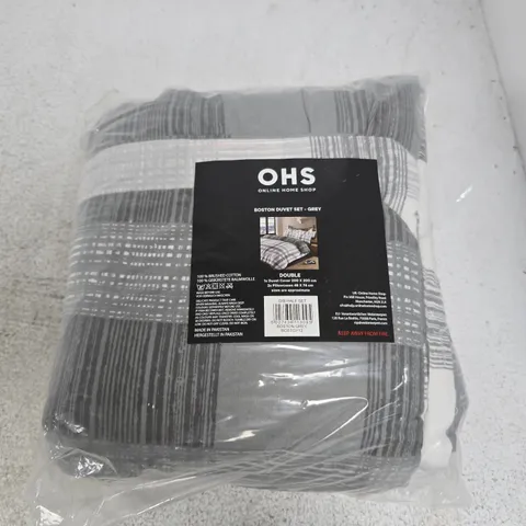 BAGGED OHS BOSTON DUVET SET - GREY, DOUBLE (200 X 200 CM) WITH 2 PILLOWCASES