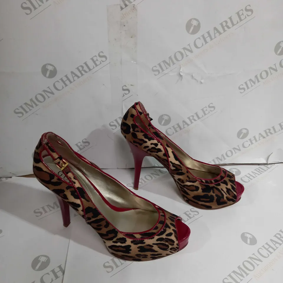 UNBOXED PAIR OF GUESS RED/LEOPARD HEELS SIZE UNSPECIFIED