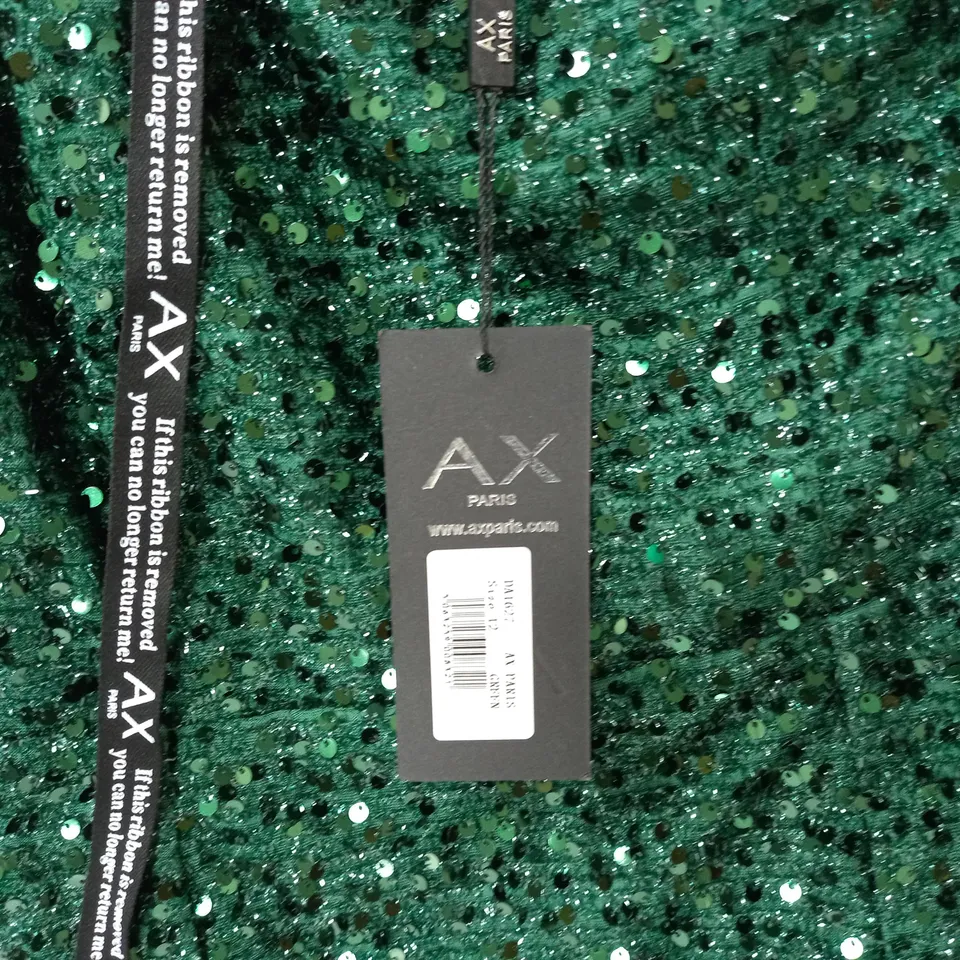 AX PARIS GREEN SEQUIN ONE SHOULDER TOP - 12