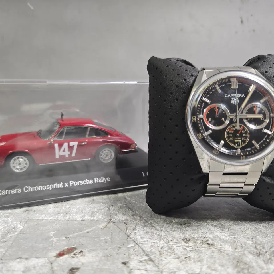 TAG HEUER LIMITED EDITION CARRERA CHRONOSPRINT PORSCHE RALLYE WATCH AND MODEL CAR IN PRESENTATION BOX