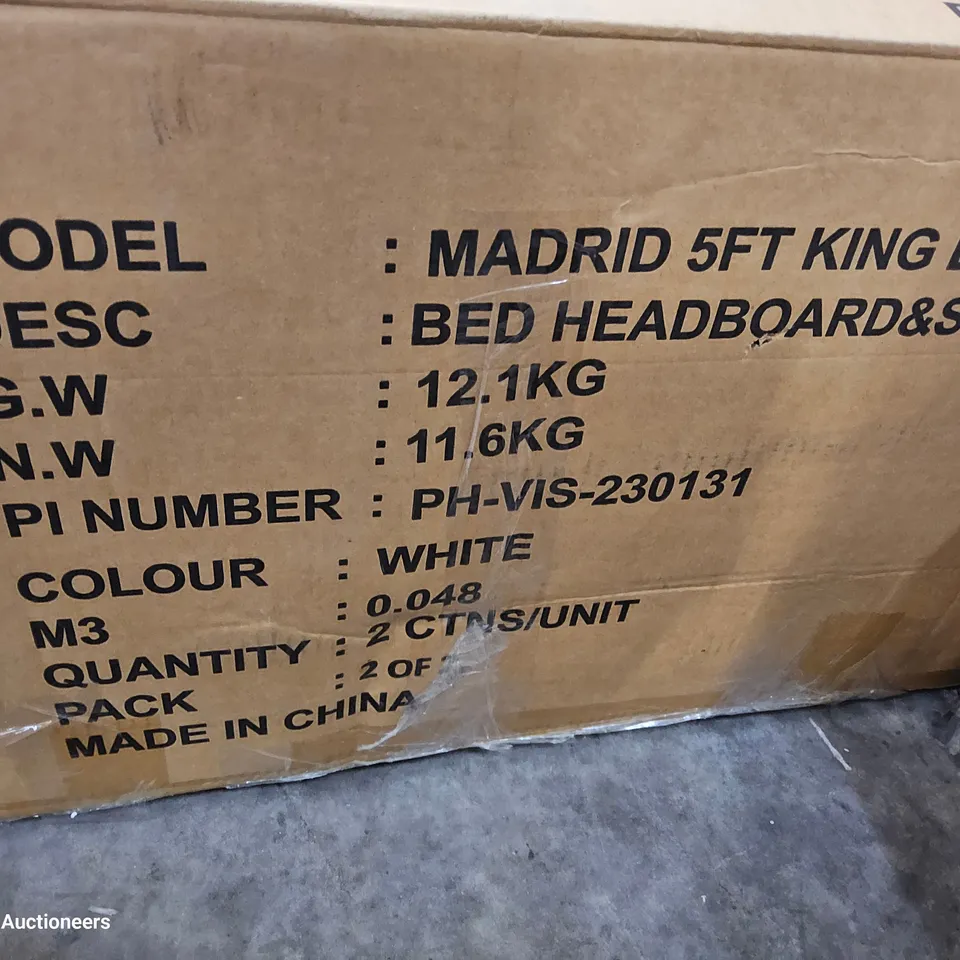 BOXED MADRID 5' KINGSIZE BEDFRAME WHITE (2 BOXES)