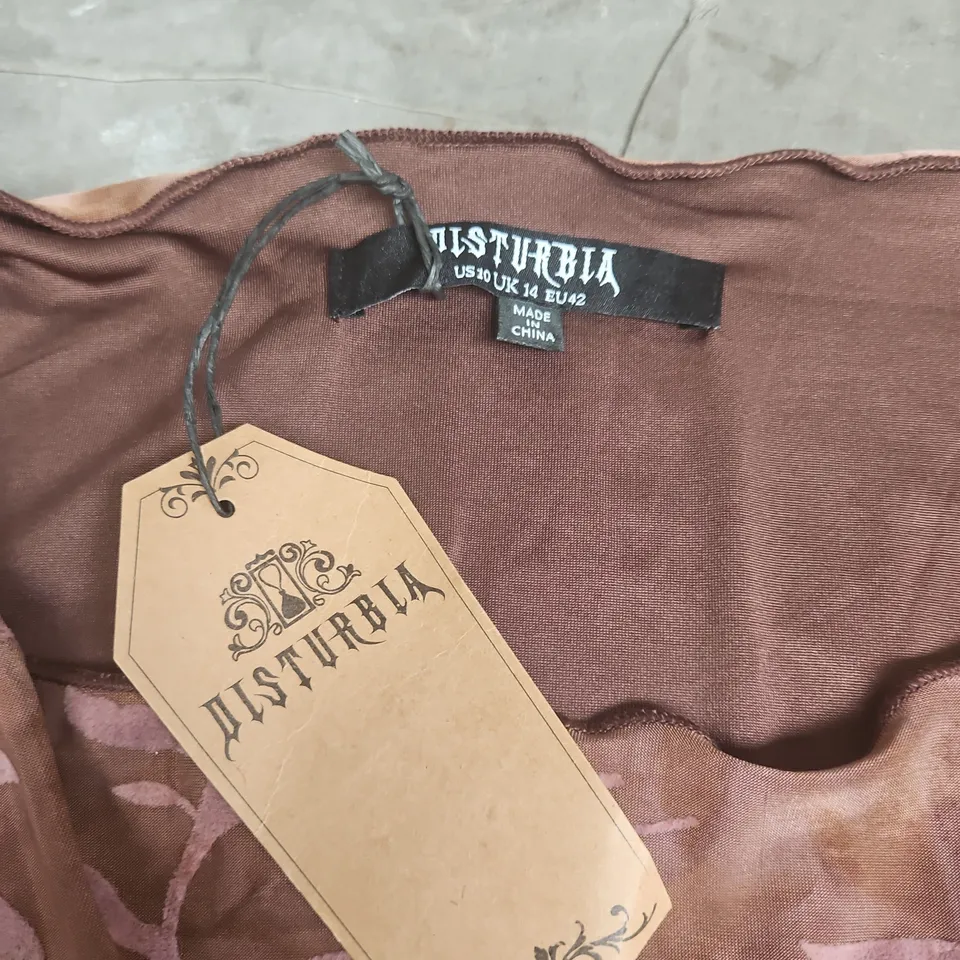 DISTURBIA BROWN FLORAL DRESS – UK 14 (US 10, EU 42)