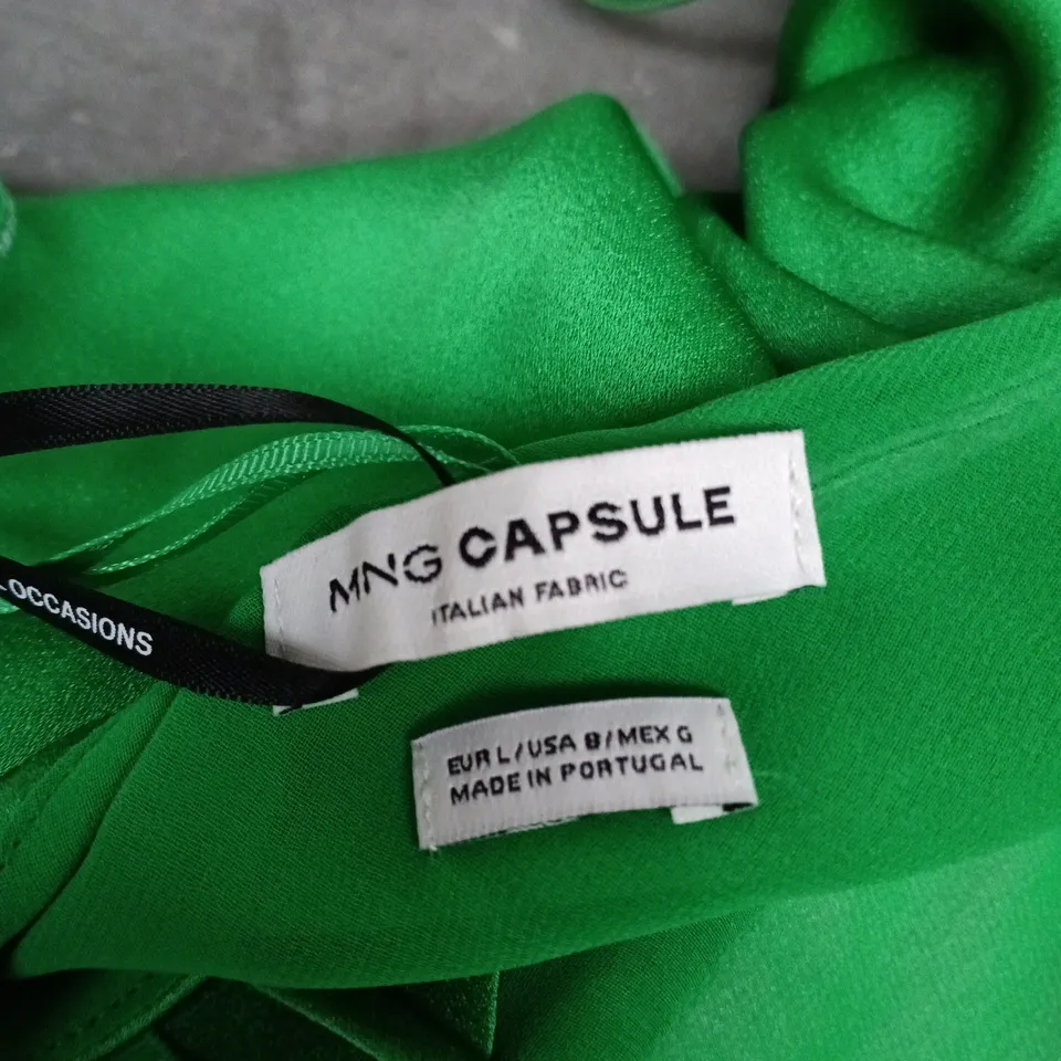 MANGO GREEN SATIN EVENING DRESS - MNG CAPSULE, EU L / US 8