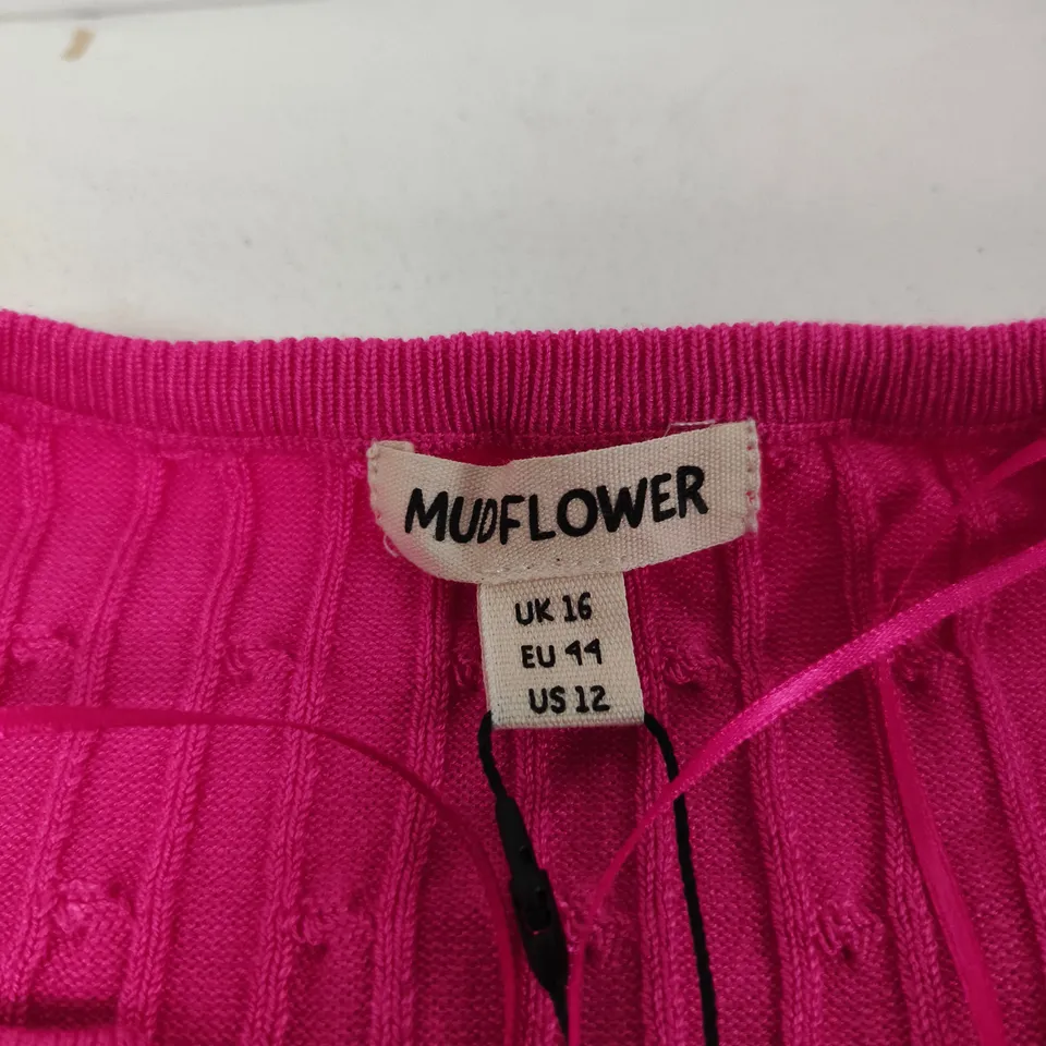 MUDFLOWER PINK RIBBED CARDIGAN, UK 16 (EU 44) – WOMEN'S