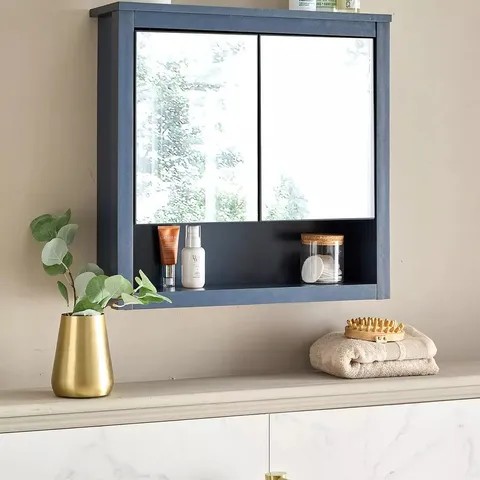 BOXED BRAMFORD MIRRORED BATHROOM WALL CABINET - NAVY (1 BOX)