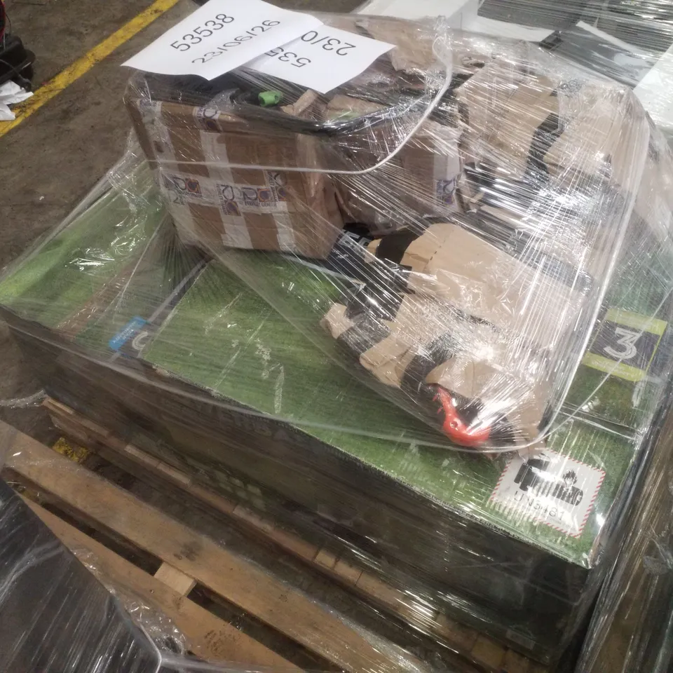 PALLET CONTAINING ASSORTED GARDEN EQUIPMENT INCLUDING ELECTRIC ROTARY LAWN MOWER, AXIAL BLOWER & 37CM 40V CORDLESS LAWN MOWER