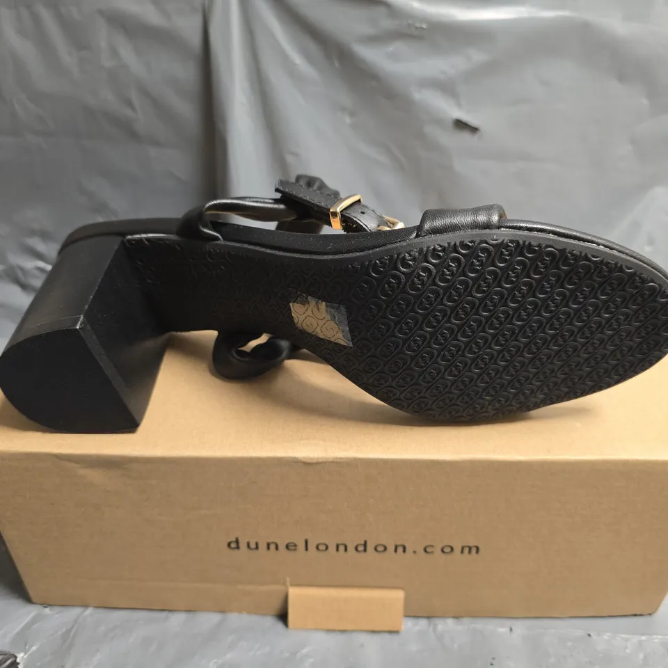 BOXED DUNE BLACK LEATHER TWO PART HEEL SANDAL - SIZE 5 
