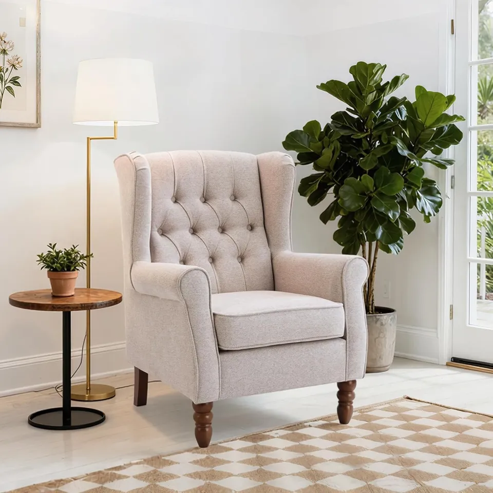 BOXED COLAMY MID-CENTURY MODERN LIVING ROOM ACCENT CHAIR - BEIGE (1 BOX)