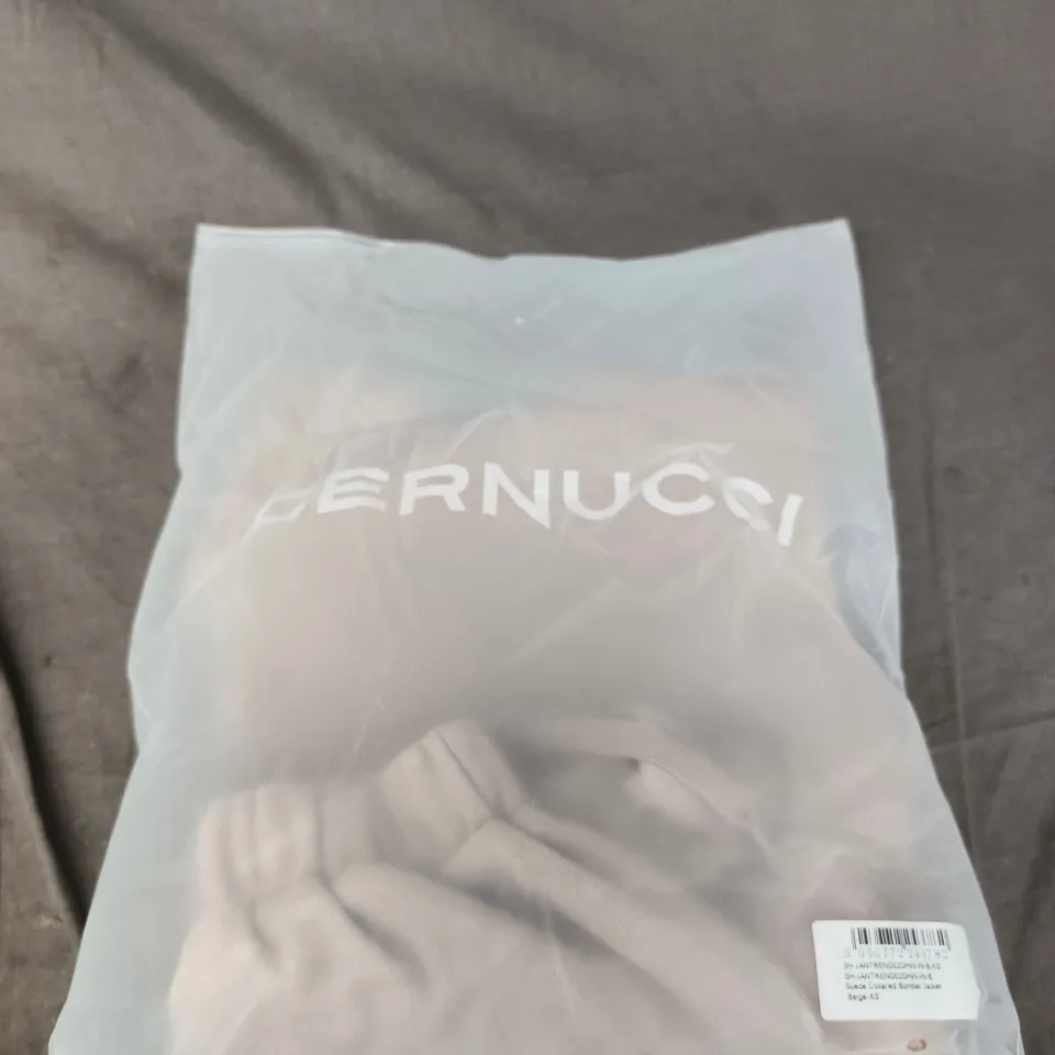 CERNUCCI SUEDE COLLARED BOMBER JACKET – BEIGE – XS