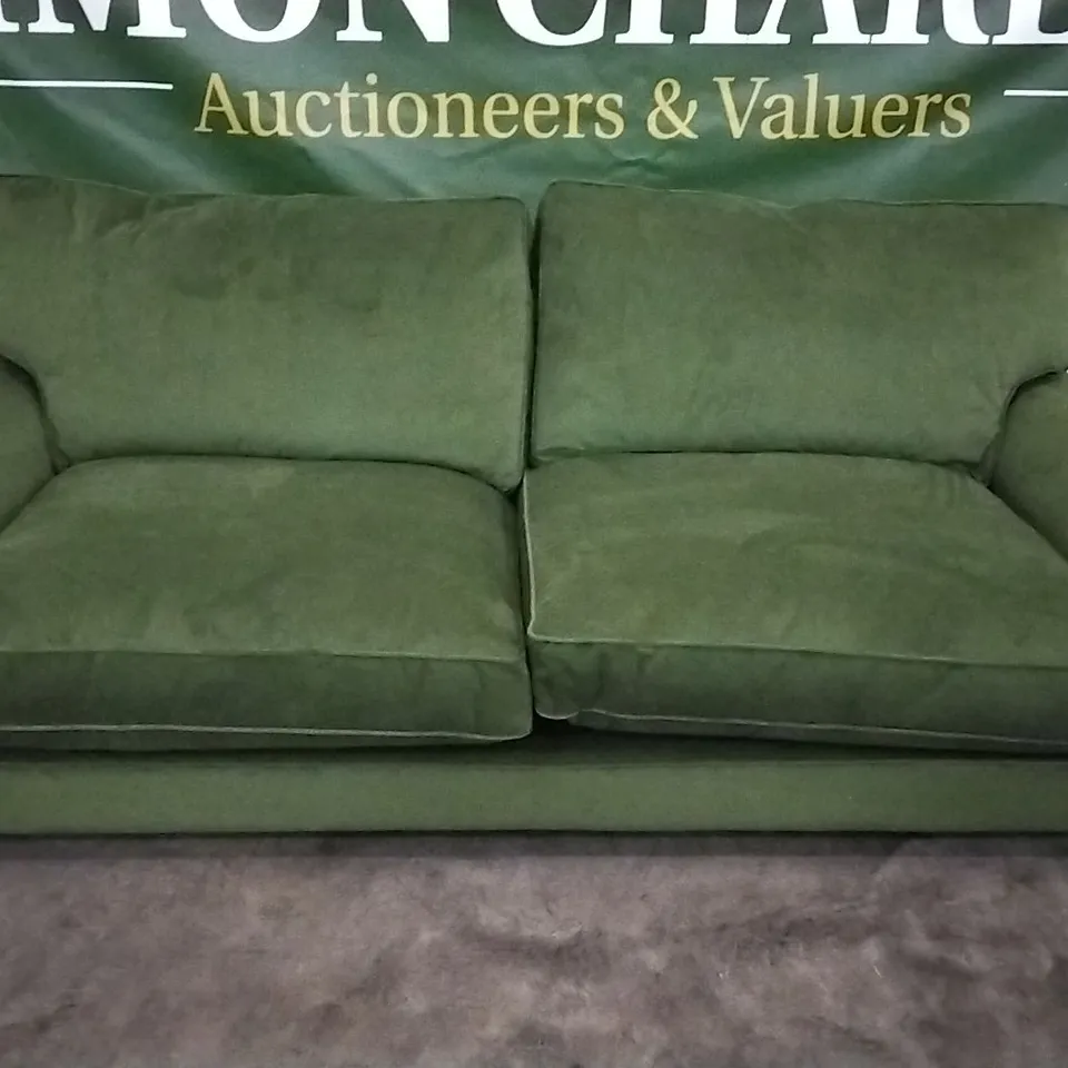 QUALITY DESIGNER LOUNGE CO 4 SEATER SOFA IN MOSS GREEN VELVET