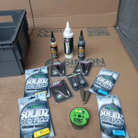 TOTE OF APPRXIMATELY 12 ASSORTED FISHING GOODS TO INCLUDE: MAINLINE BAITS SMART CREAM 
