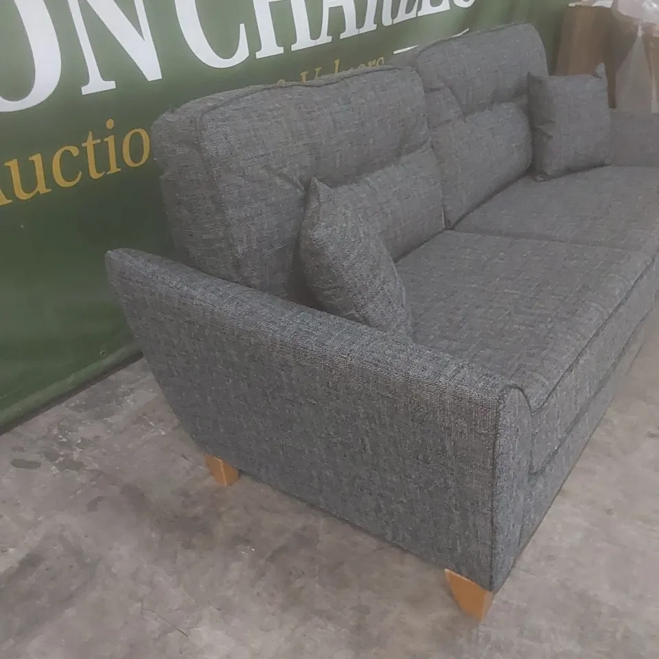 DESIGNER HALSTOW 3 SEATER GREY FABRIC UPHOLSTERED SOFA 