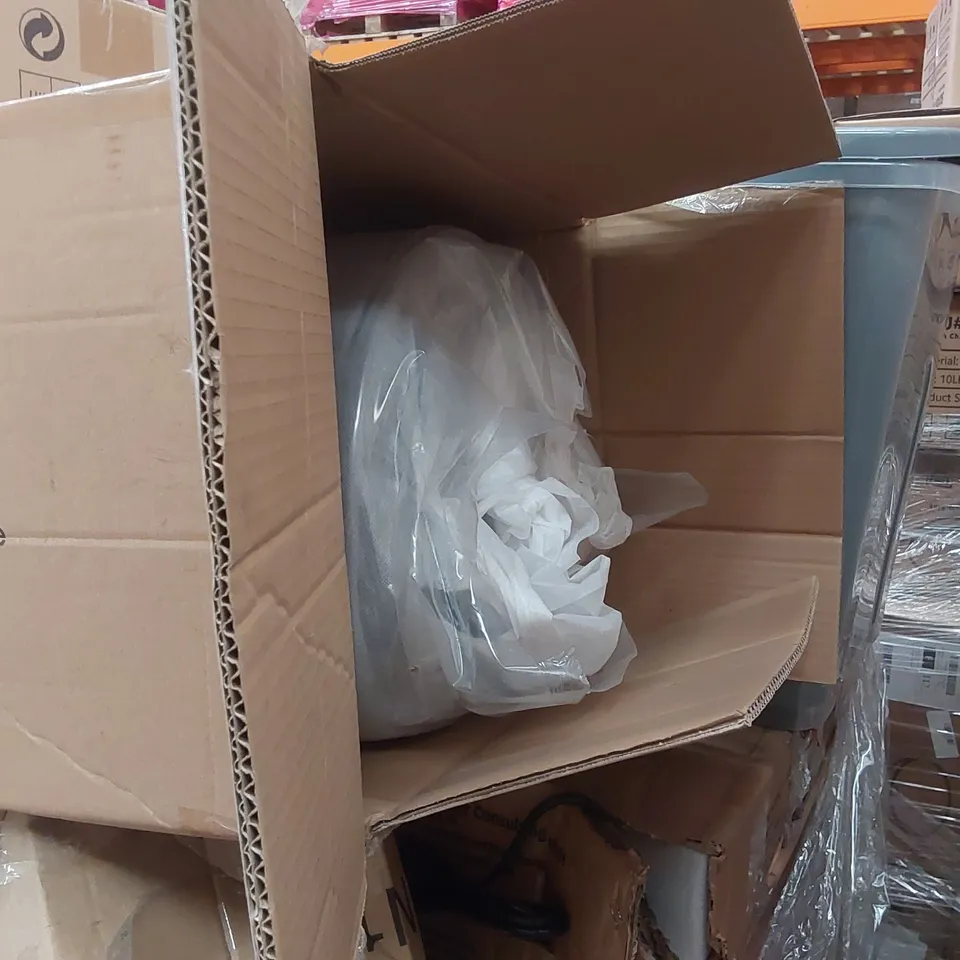 PALLET CONTAINING A LARGE ASSORTMENT OF CONSUMER PRODUCTS INCLUDING: FULL SIZE GAMING DESKS, BATHROOM SINK, ASSORTED CABLES ECT