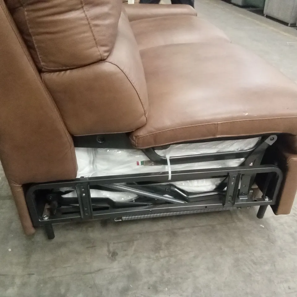 QUALITY DESIGNER ITALIAN MADE LEATHER SOFABED - BRANDY