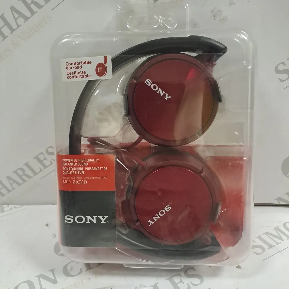 BOXED SONY MDR-ZX310 STEREO OVER-EAR HEADPHONES IN RED