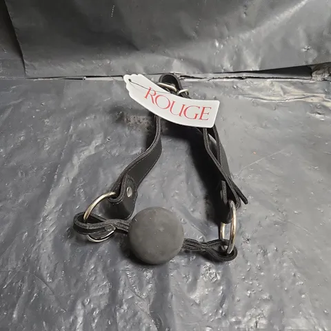 ROUGE BALL GAG WITH BLACK BALL – LEATHER STRAPS (ADULT NOVELTY)