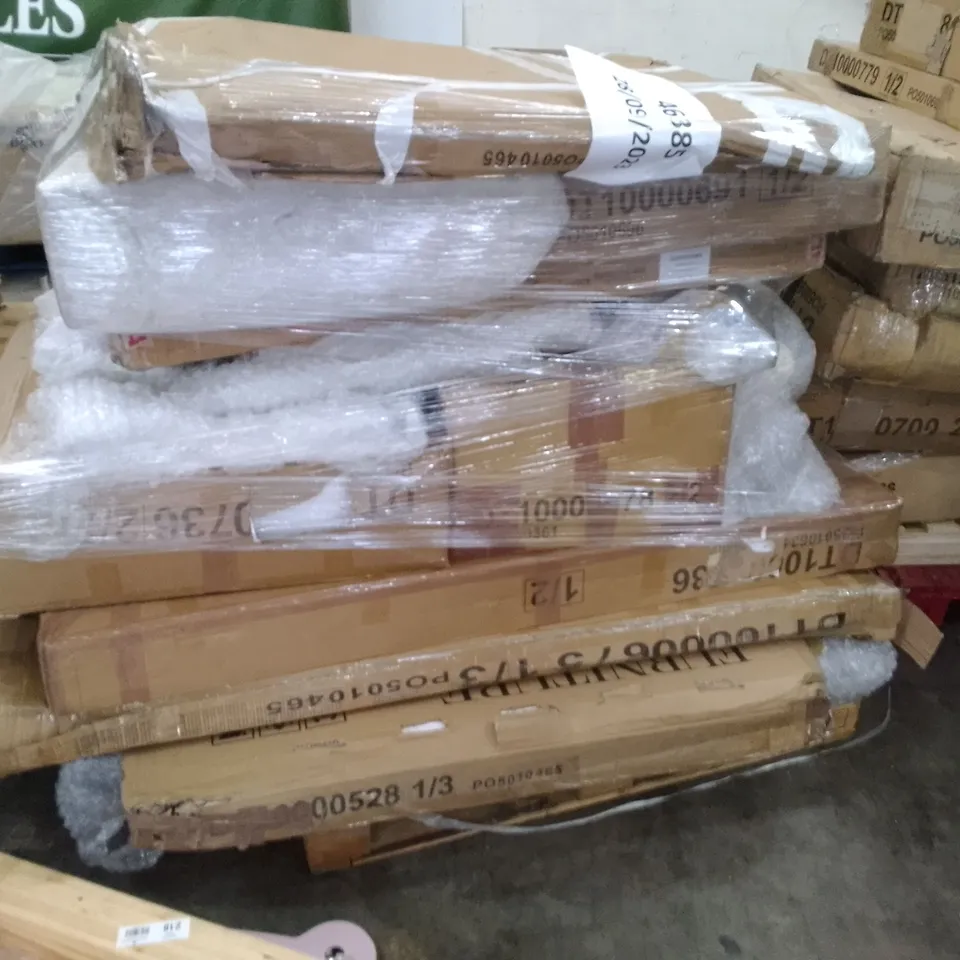 PALLET OF ASSORTED FLAT PACK DINING TABLE PARTS 