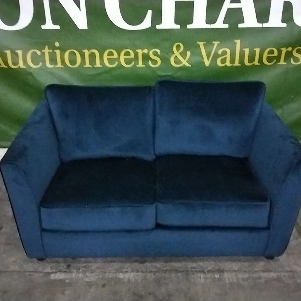 DESIGNER ELECTRIC BLUE PLUSH VELVET 2 SEATER SOFA