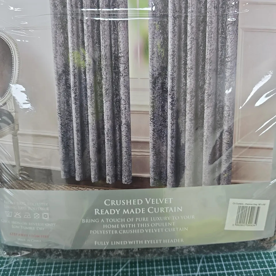 CRUSHED VELVET READY MADE CURTAIN – 1 PAIR, 90 X 90 IN (229 X 229 CM) – FULLY LINED