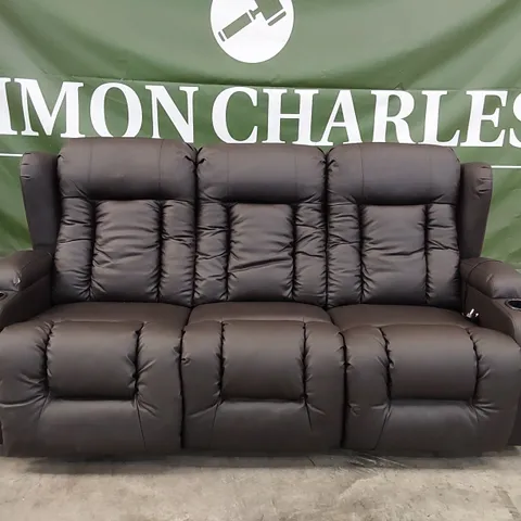 DESIGNER BROWN LEATHER ELECTRIC 3-SEATER RECLINING SOFA