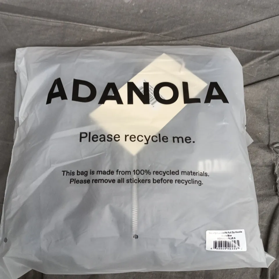 BAGGED ADANOLA VARSITY LOOSE FIT FULL ZIP HOODIE – SLATE BLUE – UK S (S)