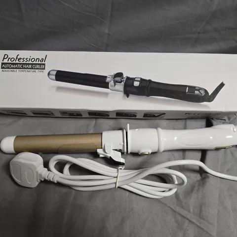 PROFESSIONAL AUTOMATIC HAIR CURLER WITH ADJUSTABLE TEMPERATURE – WHITE & GOLD BARREL