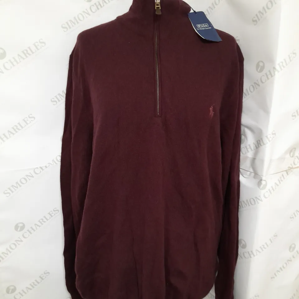 POLO RALPH LAUREN 1/3 ZIP WOOL PULLOVER IN WINE RED SIZE XL