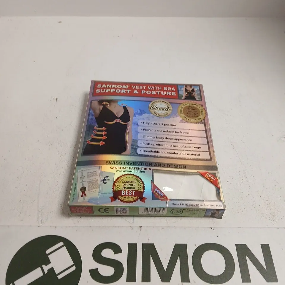 BOXED AND SEALED SANKOM SUPPORT AND POSTURE BRA AND VEST SIZE XL - XXL