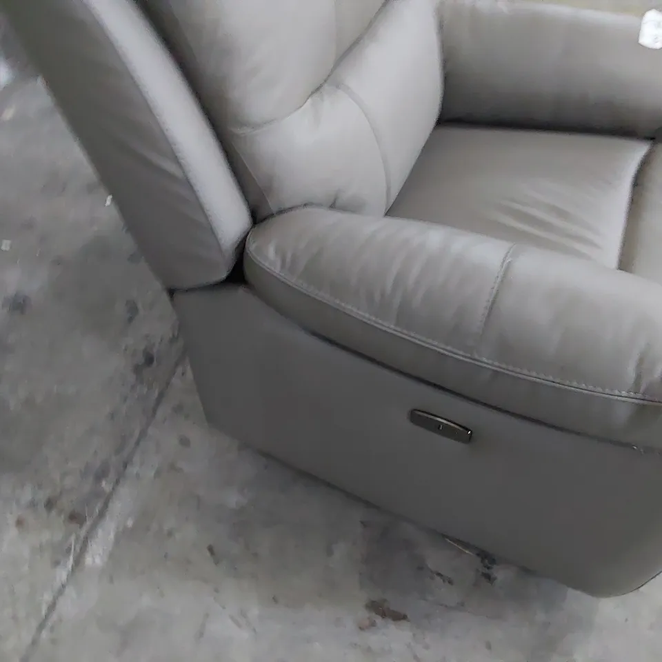 DESIGNER POWER RECLINING EASY CHAIR GREY LEATHER 