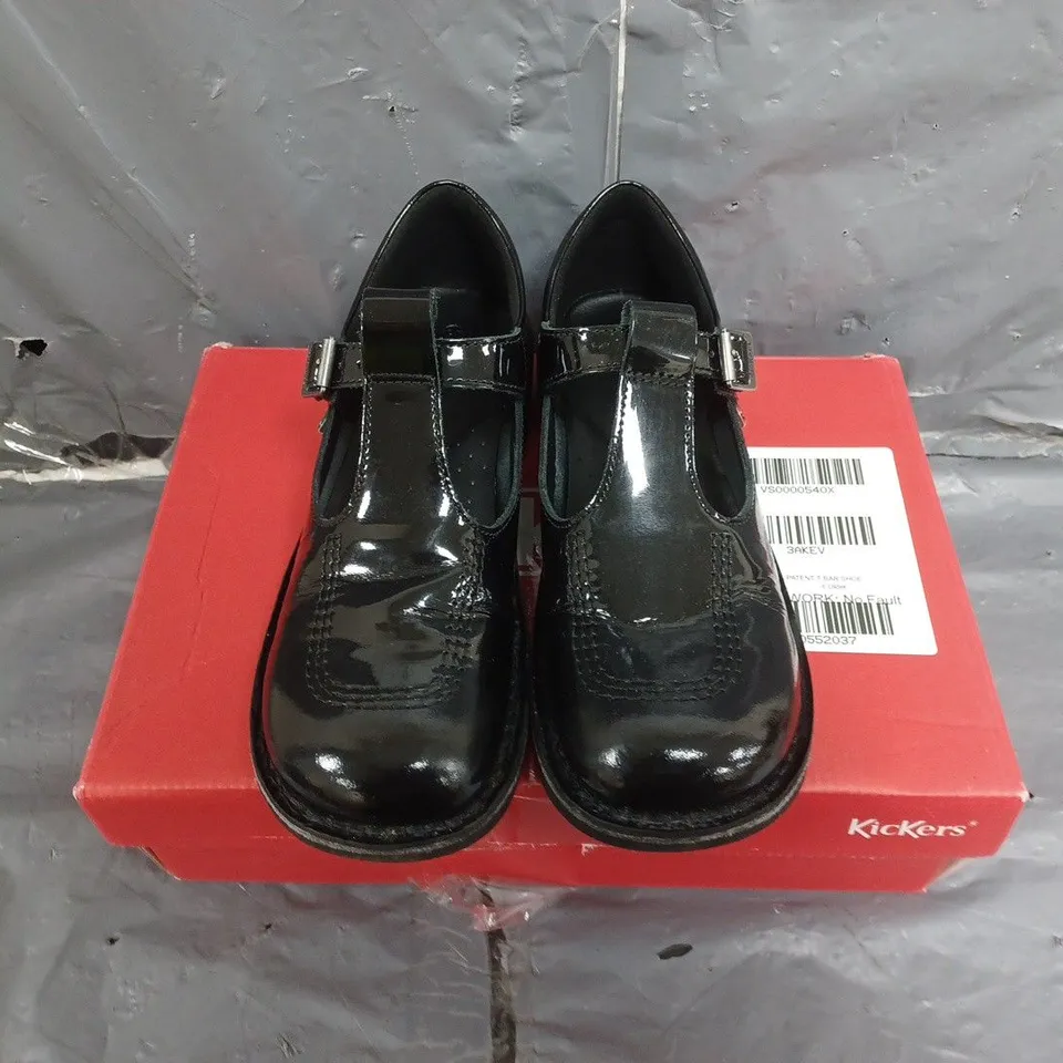 KICKERS GIRLS' KICK PATENT T-BAR SCHOOL SHOES - BLACK - KIDS - SIZE 37