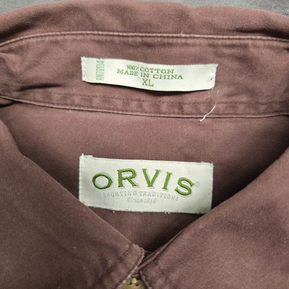ORVIS MEN'S BROWN COTTON SHIRT XL – BUTTON FRONT, CHEST POCKETS