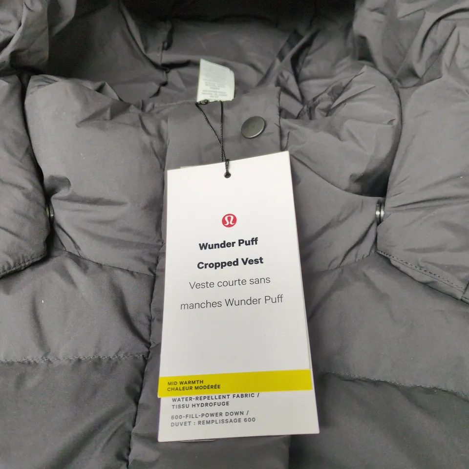 LULULEMON WUNDER PUFF CROPPED VEST BLACK SIZE 6 WITH TAGS