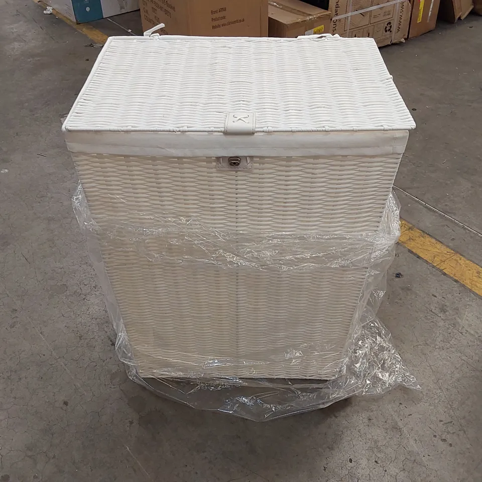 BOXED HAND WOVEN PLASTIC LAUNDRY BIN WITH HANDLES (1 BOX)