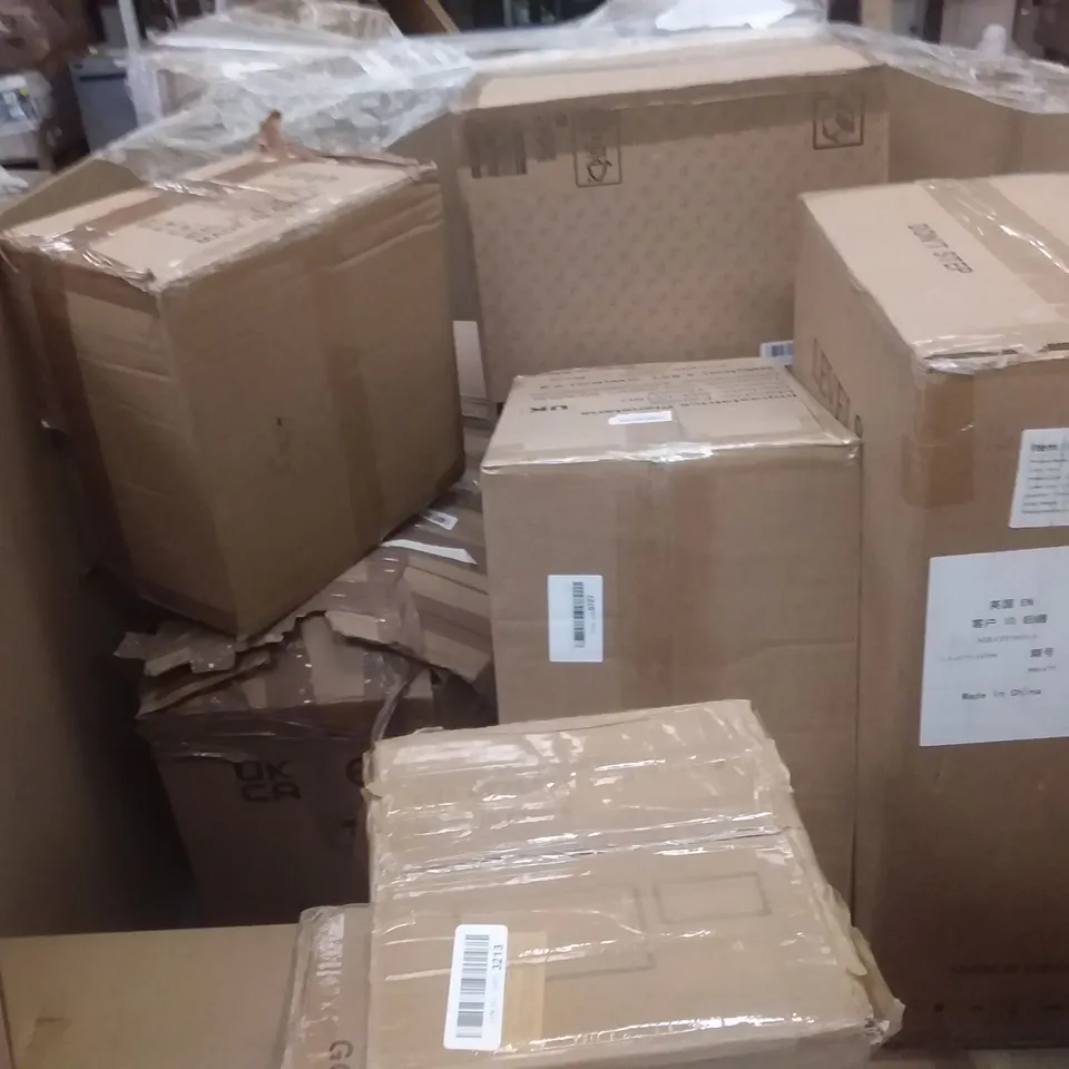 PALLET OF ASSORTED ITEMS INCLUDING BIGK REAL LUMPWOOD BARBECUE CHARCOAL, AMAZING FORCE KITCHEN FAUCET, KIRCHNER WINDOW VAC ACCESSORIES, HOMIDEC, GARCARE CORDED 2 IN 1 POLE HEDGE TRIMMER, ALLSOUNDA 