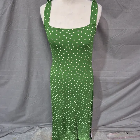 NOBODY'S CHILD ADRIAN MIDI DRESS SPOT – GREEN WITH WHITE POLKA DOTS, UK 6