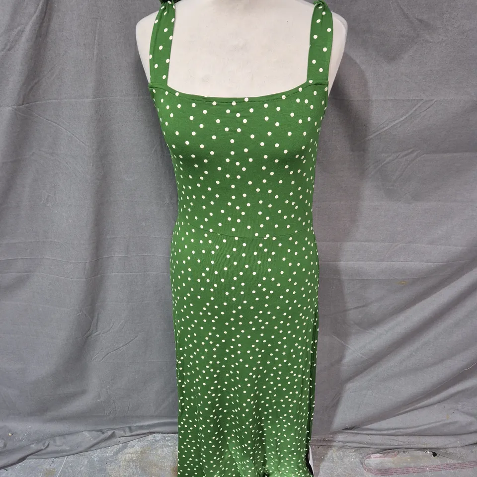 NOBODY'S CHILD ADRIAN MIDI DRESS SPOT – GREEN WITH WHITE POLKA DOTS, UK 6