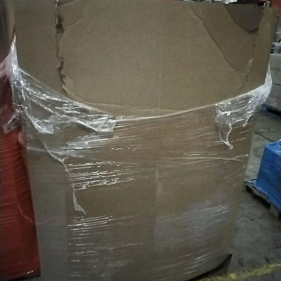 PALLET OF ASSORTED ITEMS INCLUDING VILEDA IRONING BOARD, DOOR CANOPY, VLEDAC MICTOFIBRE MOP, CURTAIN ROD WITH SQUARE FINALS, VEGTRUG GREENHOUSE, CLIMB CART WITH SEAT 