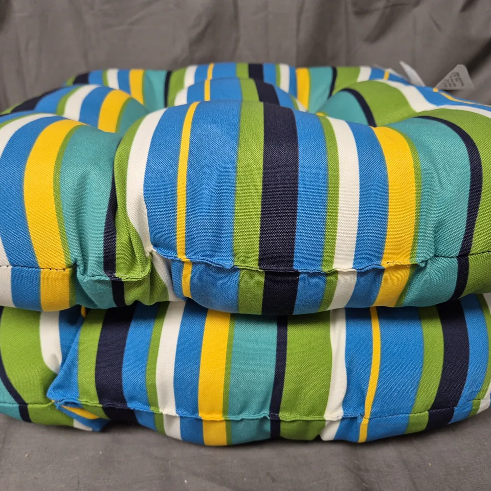 BOXED SET OF 2 STRIPE THICK SEAT CUSHIONS - BLUE/GREEN/YELLOW/WHITE