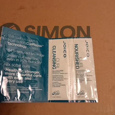 BOX OF APPROXIMATELY 195 JOICO CURL SHAMPOO AND CONDITIONER SAMPLE SACHETS