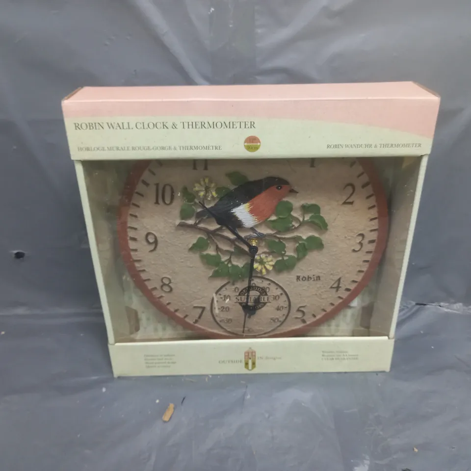 ROBIN WALL CLOCK & THERMOMETER 