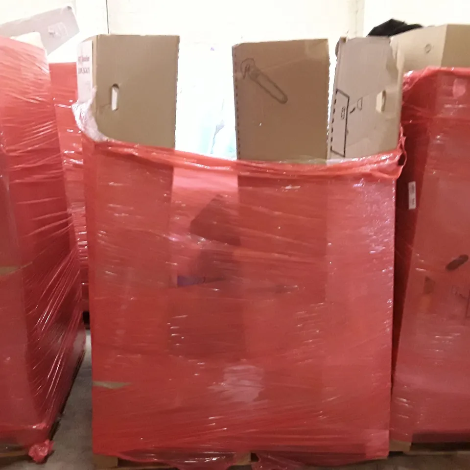 PALLET TO CONTAIN AN ASSORTMENT OF HOUSEHOLD ITEMS TO INCLUDE WHITE BOARDS, PICTURE MINI TRAMPOLINE AND FOLDABLE GOAL ECT
