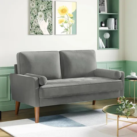 BOXED SMALL 2 SEATER SOFA, COMFY SOFA COUCH WITH SPRING CUSHION //GREY