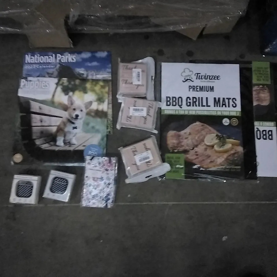 PALLET OF ASSORTED ITEMS INCLUDING 2022 RHODESIAN RIDGEBACK CALENDAR, 2022 CORGI CALENDAR, 2022 GOLDEN RETRIEVER CALENDAR, LUXURY CHRISTMAS PUDDING, TWINZEE BBQ GRILL MATS, FOR AIRPODS CASE 