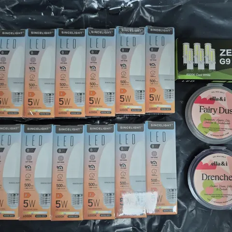 APPROXIMATELY 10 ASSORTED HOUSEHOLD ITEMS TO INCLUDE SINCELIGHT LED B35 BULBS, GEL WAX MELTS, ETC