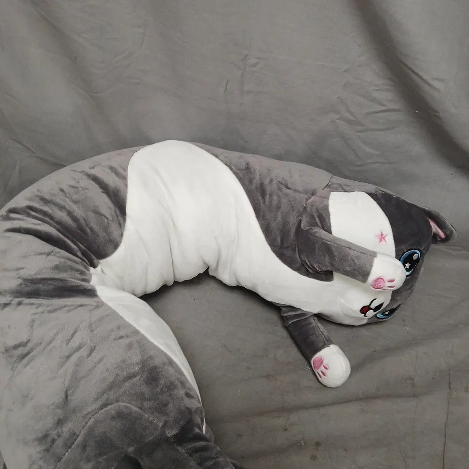 LONG SLEEPING PILLOW PLUSH – GREY & WHITE CAT